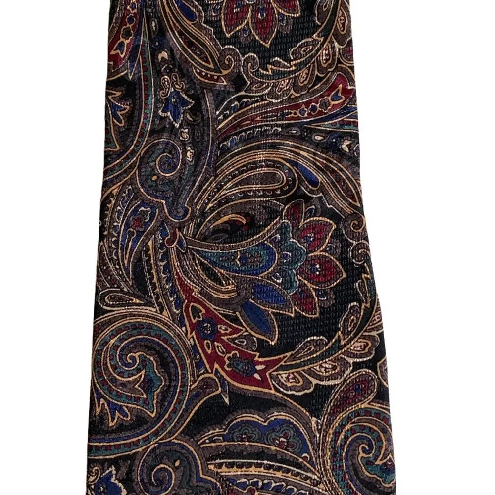 J. Riggins Hunting Horn Silk Paisley Neck Tie Black Brown Red Blue Made in USA
